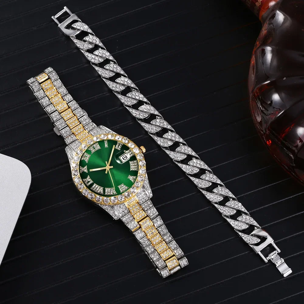Luxury Full Iced Out Watch for Men Bracelet Big Gold Cuban Chain Watch Hip Hop Watch Men Miami Rhinestone CZ Bling Jewelry Set
Luxury Full Iced Out Watch for Men Bracelet Big Gold Cuban Chain Watch Hip Hop Watch Men Miami Rhinestone CZ Bling Jewelry Set