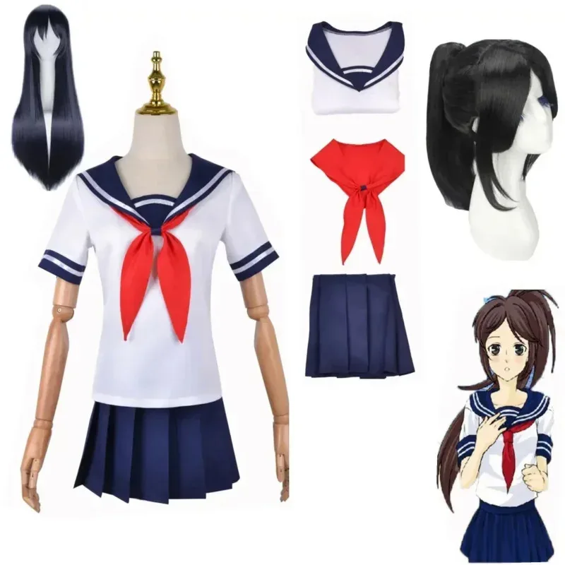 Yandere Simulator Ayano Aishi Cosplay Costumes Game Anime Girls JK Uniform Outfit Sailor T-shirt with Skirt Black Wigs Set Party
Yandere Simulator Ayano Aishi Cosplay Costumes Game Anime Girls JK Uniform Outfit Sailor T-shirt with Skirt Black Wigs Set Party