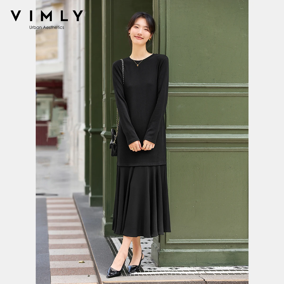 VIMLY Long Dresses Woman 2025 Autumn Vacation Casual Black Splicing A-line Female Dresses Elegant Long Sleeve Ladies Dress A2527
VIMLY Long Dresses Woman 2025 Autumn Vacation Casual Black Splicing A-line Female Dresses Elegant Long Sleeve Ladies Dress A2527