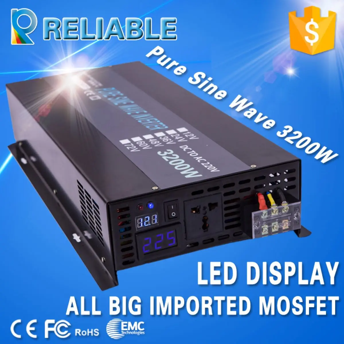 3200W Solar Power Inverter 12V 220V Pure Sine Wave DC to AC Converter 24V/36V/48V/72V to 110V/120V/230V/240V Remote LED Displays
3200W Solar Power Inverter 12V 220V Pure Sine Wave DC to AC Converter 24V/36V/48V/72V to 110V/120V/230V/240V Remote LED Displays