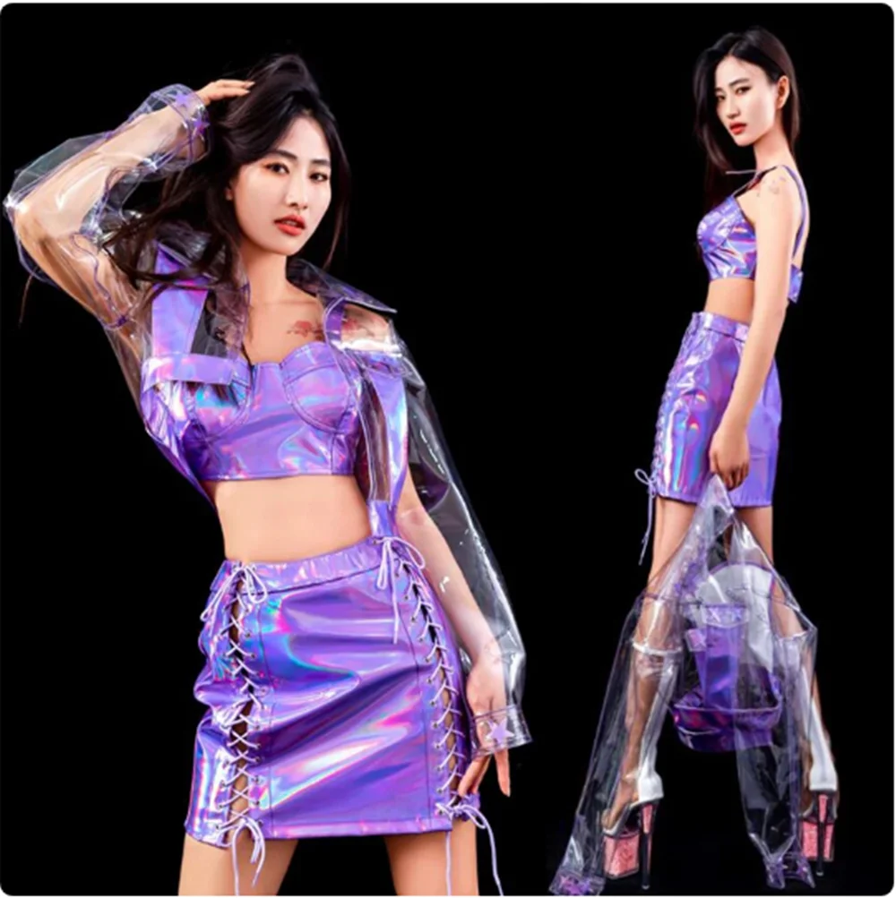 Girls Group Jazz Dance Costume Transparent Coat Purple Mirror Laser Nightclub Gogo Dancer Outfit Rave Festival Clothing
Girls Group Jazz Dance Costume Transparent Coat Purple Mirror Laser Nightclub Gogo Dancer Outfit Rave Festival Clothing