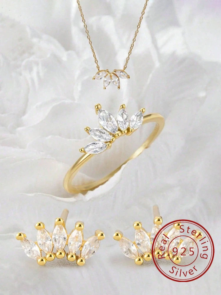 Стерлингового Серебра 925, простая корона, циркон, кольцо, серьги, ожерелье, комплект для женщин, повседневная одежда, вечерние роскошные ювелирные изделия высокого качества
Стерлингового Серебра 925, простая корона, циркон, кольцо, серьги, ожерелье, комплект для женщин, повседневная одежда, вечерние роскошные ювелирные изделия высокого качества