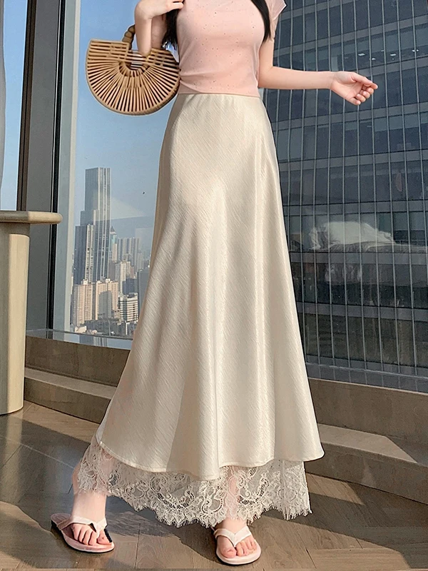 Elegant High Waist Silk Satin Acetate Half Skirt Women's Summer Beautiful Lace Trim Wrap Fish Tail Long Skirt Fashionable
Elegant High Waist Silk Satin Acetate Half Skirt Women's Summer Beautiful Lace Trim Wrap Fish Tail Long Skirt Fashionable