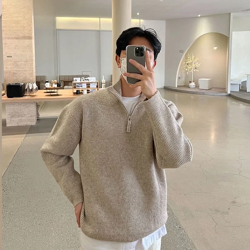 Autumn Winter Zipper Stand Collar Knitted Sweater Simple Casual Pure Color Versatile Lazy Style Men's Long Sleeve Thermal Top
Autumn Winter Zipper Stand Collar Knitted Sweater Simple Casual Pure Color Versatile Lazy Style Men's Long Sleeve Thermal Top