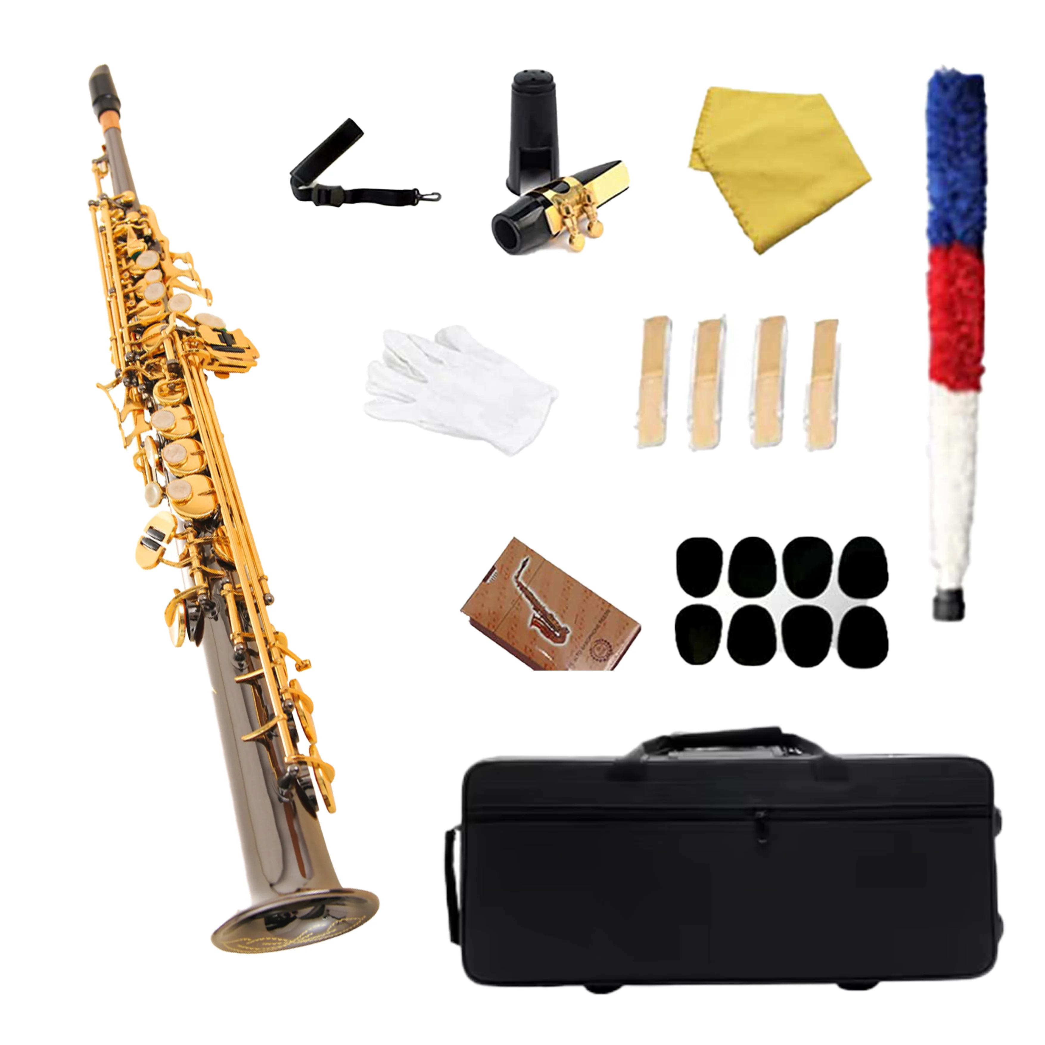 Hymna Straight Soprano Saxophone Black Nickel Plated Professional Bb Key Brass Wind Instrument With Case Mouthpiece Accessories
Hymna Straight Soprano Saxophone Black Nickel Plated Professional Bb Key Brass Wind Instrument With Case Mouthpiece Accessories