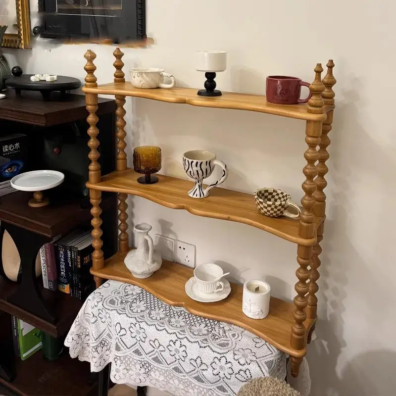 Solid wood three-layer shelf retro light luxury display rack against the wall cup holder coffee shop decorative shelf 
Solid wood three-layer shelf retro light luxury display rack against the wall cup holder coffee shop decorative shelf