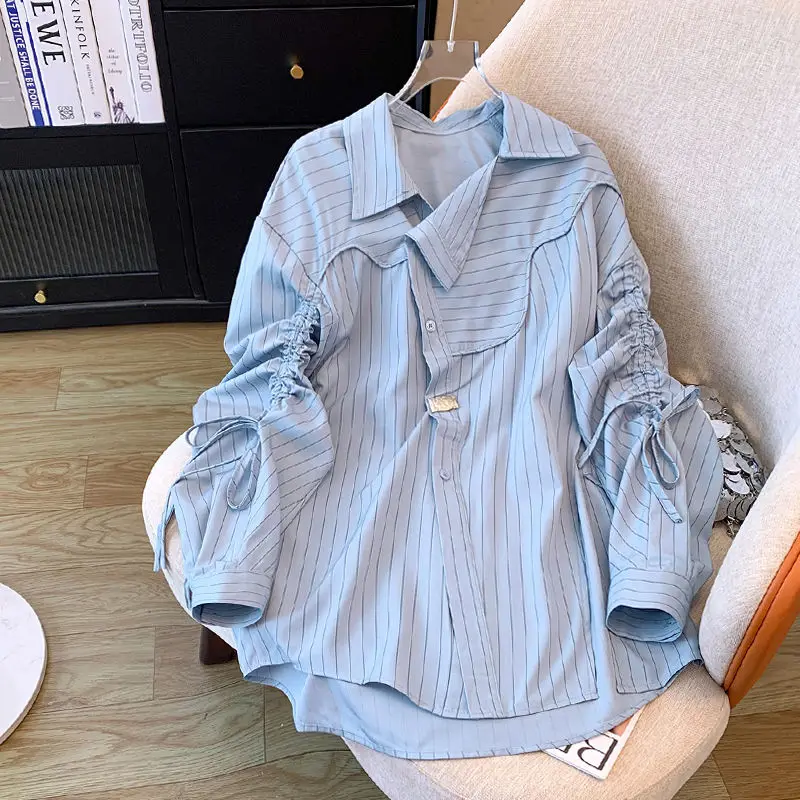 Spring Autumn New Oversized Clothes Fashion Irregular Loose Buttons Striped Long Sleeve Shirts Simplicity Pleated Blouse XQ62
Spring Autumn New Oversized Clothes Fashion Irregular Loose Buttons Striped Long Sleeve Shirts Simplicity Pleated Blouse XQ62