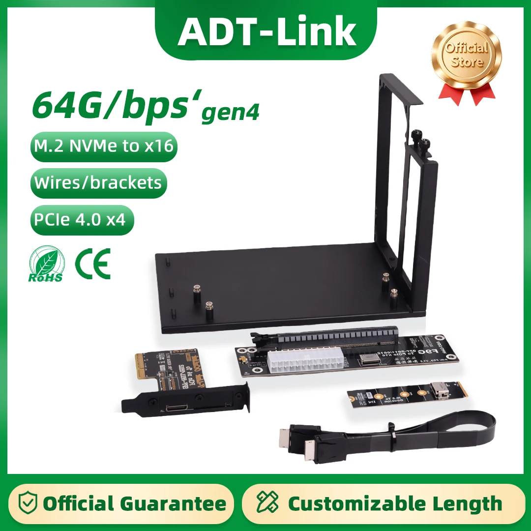ADT-Link 64Gbps PCIe 5.0 OcuLink Laptop External Graphics Card GPU Dock Notebook GEN5 SFF-8611 OcuLink to PCI-E x16 eGPU Adapter