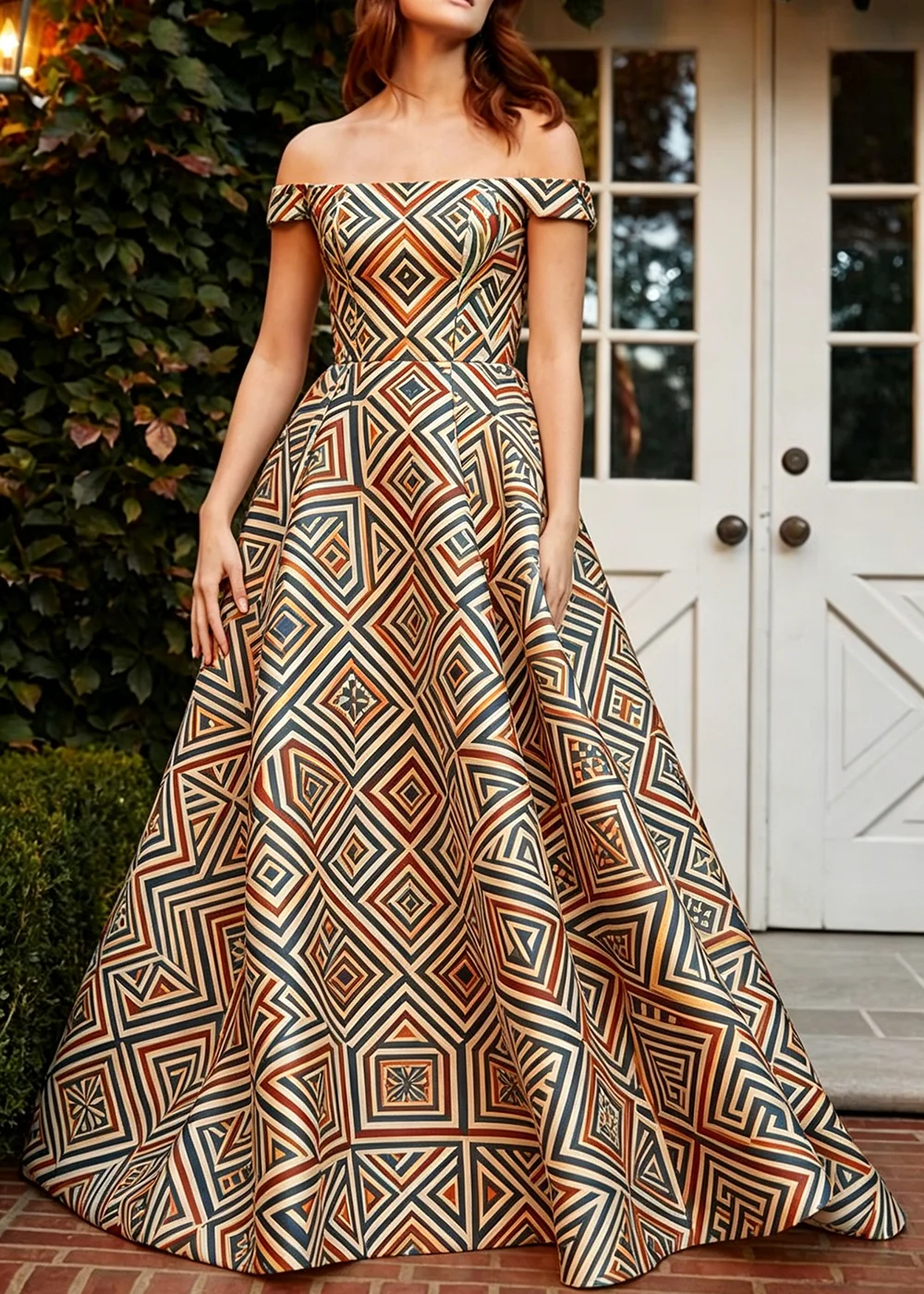 Women's Off Shoulder Geometric Print Maxi Dress Elegant High Waist A Line Long Dress Vintage Boho Party Vacation Clothing
Women's Off Shoulder Geometric Print Maxi Dress Elegant High Waist A Line Long Dress Vintage Boho Party Vacation Clothing