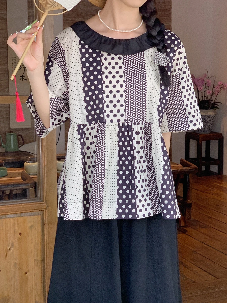 Retro Sweetheart Polka Dot Doll Sle Top Summer Agel Cotton Blend ort Sve Women's Faionable Ruffle Collar irt
Retro Sweetheart Polka Dot Doll Sle Top Summer Agel Cotton Blend ort Sve Women's Faionable Ruffle Collar irt