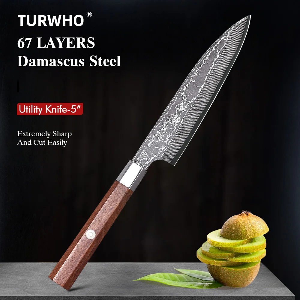 TURWHO 5" Utility Knife Real 67 Layer Damascus Steel Cooking Knife Petty Peeling Fruit Knife Professional Handmade Kitchen Knife
TURWHO 5" Utility Knife Real 67 Layer Damascus Steel Cooking Knife Petty Peeling Fruit Knife Professional Handmade Kitchen Knife