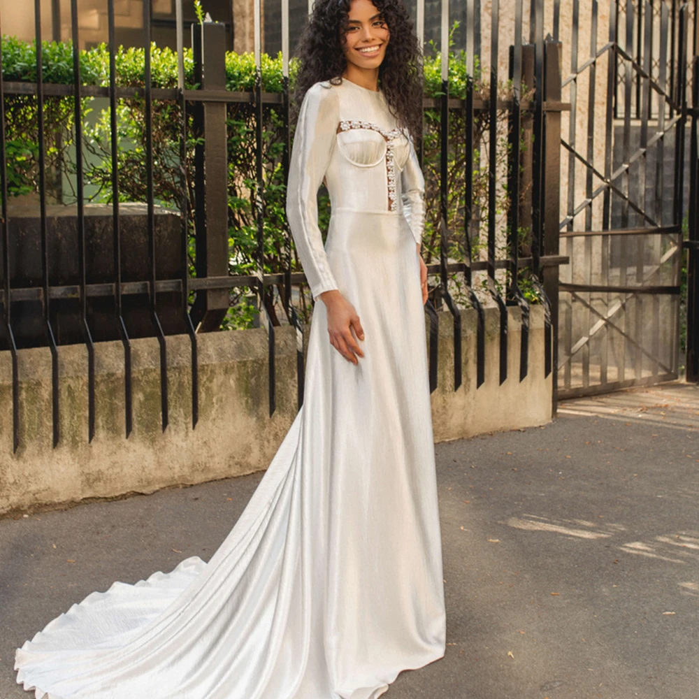 Long Sleeve Wedding Dress Sexy Backless Round Neck Evening Trailing Robe De Roisee Banquet Vestidos
Long Sleeve Wedding Dress Sexy Backless Round Neck Evening Trailing Robe De Roisee Banquet Vestidos