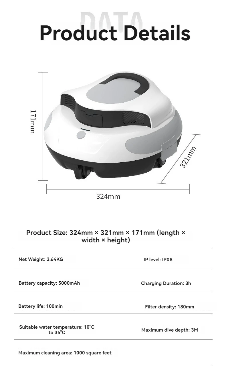 Swimming Pool Cleaning Robot Vacuum Cleaner Fully Automatic Pool Bottom Suction Machine Cleaning Machine
Swimming Pool Cleaning Robot Vacuum Cleaner Fully Automatic Pool Bottom Suction Machine Cleaning Machine