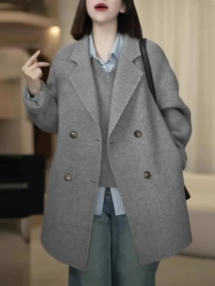 Korean Style Design Sense Gray Double-sided Women's Woolen Coats 2025 Autumn and Winter New Temperament Double-breasted Coat Top
Korean Style Design Sense Gray Double-sided Women's Woolen Coats 2025 Autumn and Winter New Temperament Double-breasted Coat Top