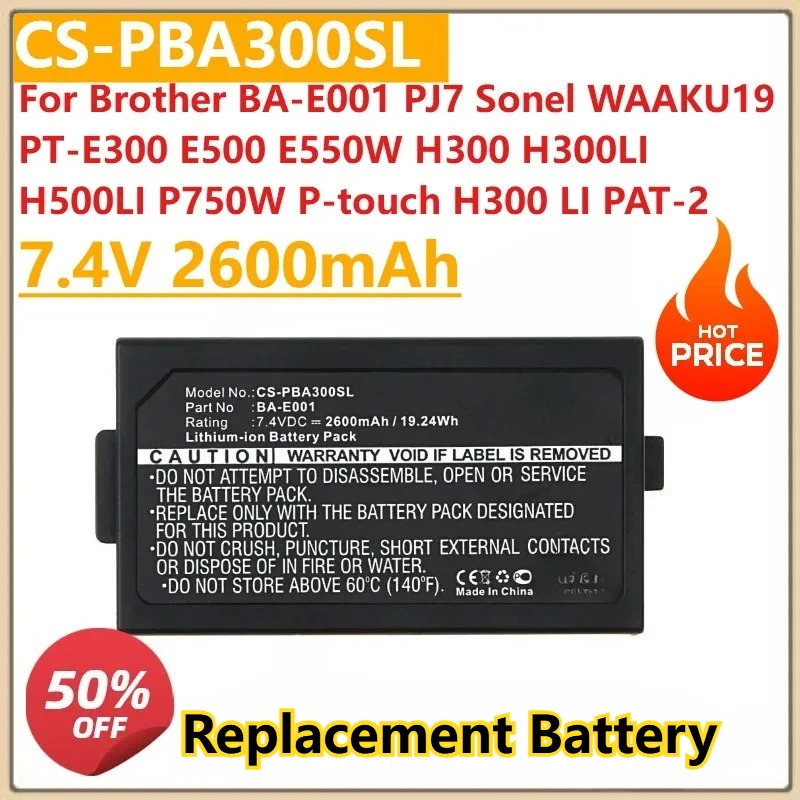 New Portable Printer Battery 7.4V 2600mAh For Brother BA-E001 PJ7 Sonel WAAKU19 PT-E300 E500 E550W H300 H300LI H500LI P750W
New Portable Printer Battery 7.4V 2600mAh For Brother BA-E001 PJ7 Sonel WAAKU19 PT-E300 E500 E550W H300 H300LI H500LI P750W