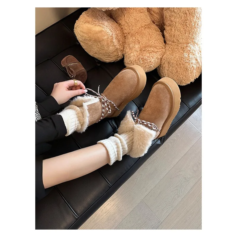 Thick Bottom Snow Boots Women's Fleece Lined Tie Strap Booties Winter Warm Cotton Boots Thick Fur Adult Mid-Calf Boots
Thick Bottom Snow Boots Women's Fleece Lined Tie Strap Booties Winter Warm Cotton Boots Thick Fur Adult Mid-Calf Boots