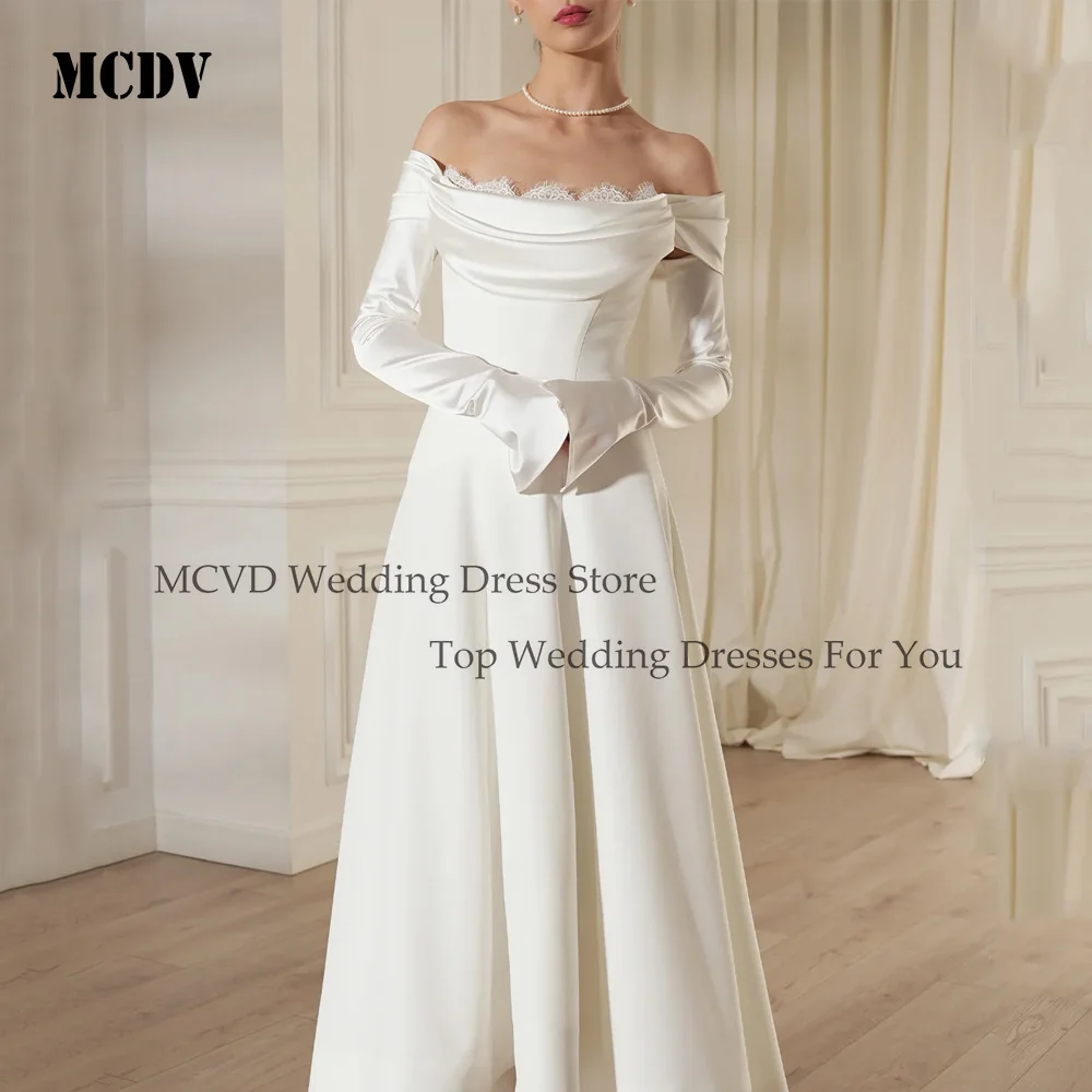 MCDV Elegant Bridal Dresses Off Shoulder A-Line Ankle Length Full Sleeve Wedding Party Dresses Customized vestidos de fiesta 
MCDV Elegant Bridal Dresses Off Shoulder A-Line Ankle Length Full Sleeve Wedding Party Dresses Customized vestidos de fiesta