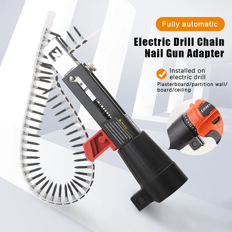 Automatic Screwdriver Chain Nail Gun Adapter For Electric Drill Woodwork Screw Drive Auto Feed Power Tool Part Attachment
Automatic Screwdriver Chain Nail Gun Adapter For Electric Drill Woodwork Screw Drive Auto Feed Power Tool Part Attachment