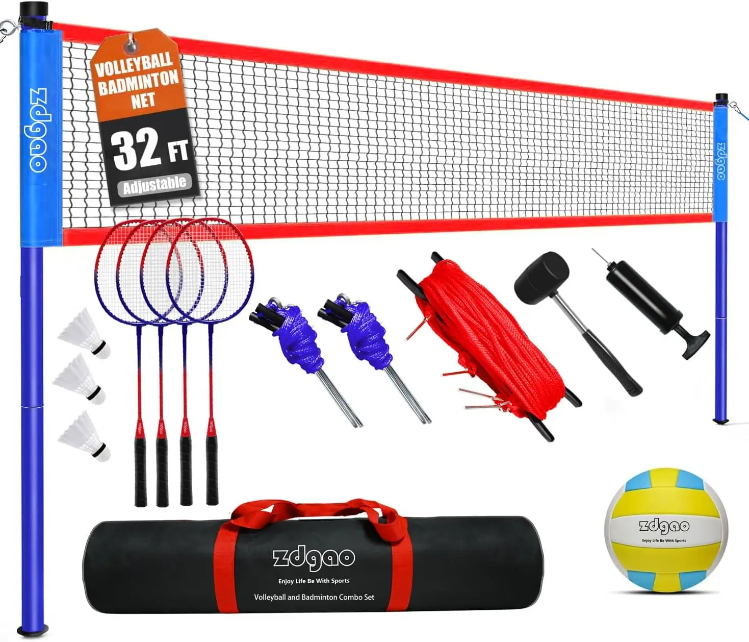 Adjustable Volleyball & Badminton Combo Set with Net, Racquets, Bag for Outdoor Family Fun
Adjustable Volleyball & Badminton Combo Set with Net, Racquets, Bag for Outdoor Family Fun
