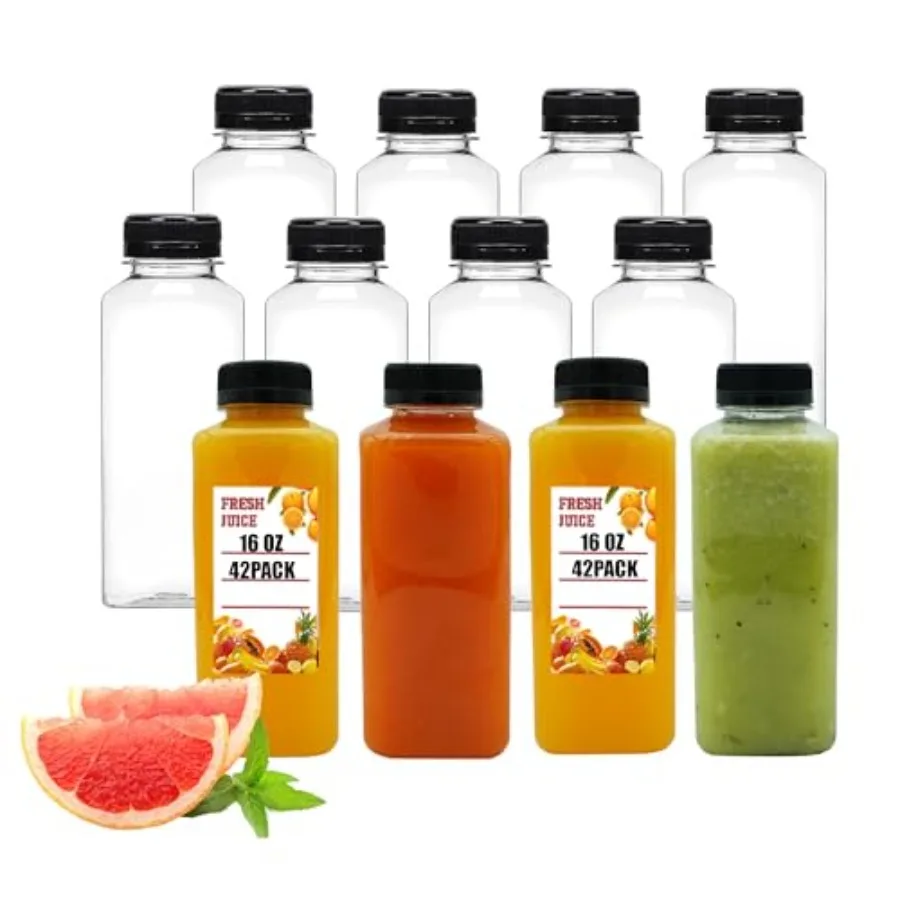 42pcs 16oz Plastic Juice Bottles with Caps Empty PET Disposable Plastic Bottles Bulk with Black Tamper Evident Lids for Juicing
42pcs 16oz Plastic Juice Bottles with Caps Empty PET Disposable Plastic Bottles Bulk with Black Tamper Evident Lids for Juicing