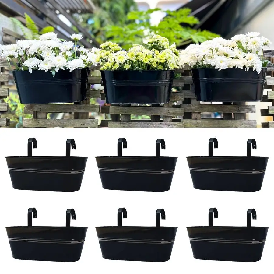 Outdoor Plants Rail Planter 15 Inch, 6 Pack Black Metal Iron Hanging Flower Pots Deck Railings Fence Balcony Buckets Modern Boho
Outdoor Plants Rail Planter 15 Inch, 6 Pack Black Metal Iron Hanging Flower Pots Deck Railings Fence Balcony Buckets Modern Boho