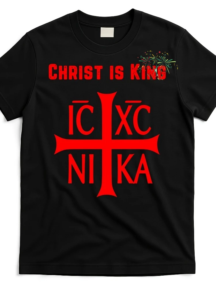 Мужская футболка с принтом «Христос — Царь», дизайн с крестом, 100% хлопок, летняя, с круглым вырезом, короткий рукав.
Мужская футболка с принтом «Христос — Царь», дизайн с крестом, 100% хлопок, летняя, с круглым вырезом, короткий рукав.