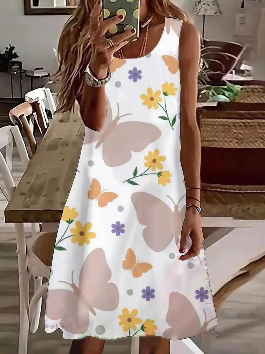 Women Sleeveless Butterfly And Flower Print Summer Casual Dress
Women Sleeveless Butterfly And Flower Print Summer Casual Dress
