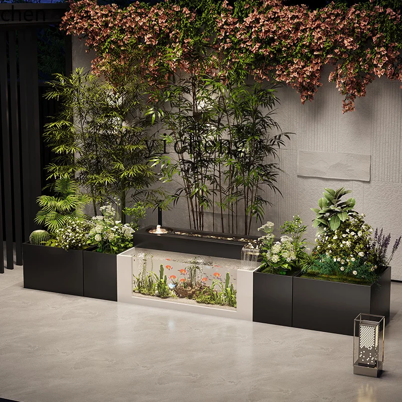 HXL stainless steel fish pond metal glass villa rooftop courtyard outdoor indoor running water flower box fish tank combination
HXL stainless steel fish pond metal glass villa rooftop courtyard outdoor indoor running water flower box fish tank combination