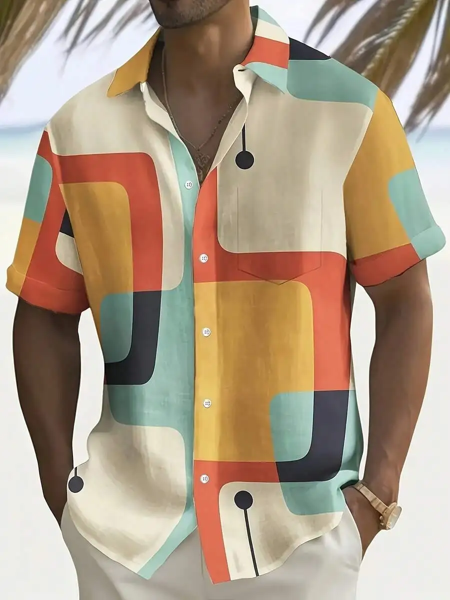 Abstract Geometric Print Casual Short Sleeve Button Up Shirt For Men Beach Summer Style
Abstract Geometric Print Casual Short Sleeve Button Up Shirt For Men Beach Summer Style