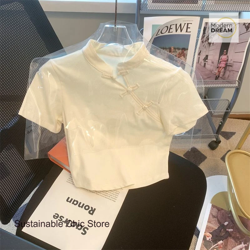 New Chinese niche chic buckle short collar shirt female summer new fashion temperament spice girl slim casual Joker T-shirt
New Chinese niche chic buckle short collar shirt female summer new fashion temperament spice girl slim casual Joker T-shirt