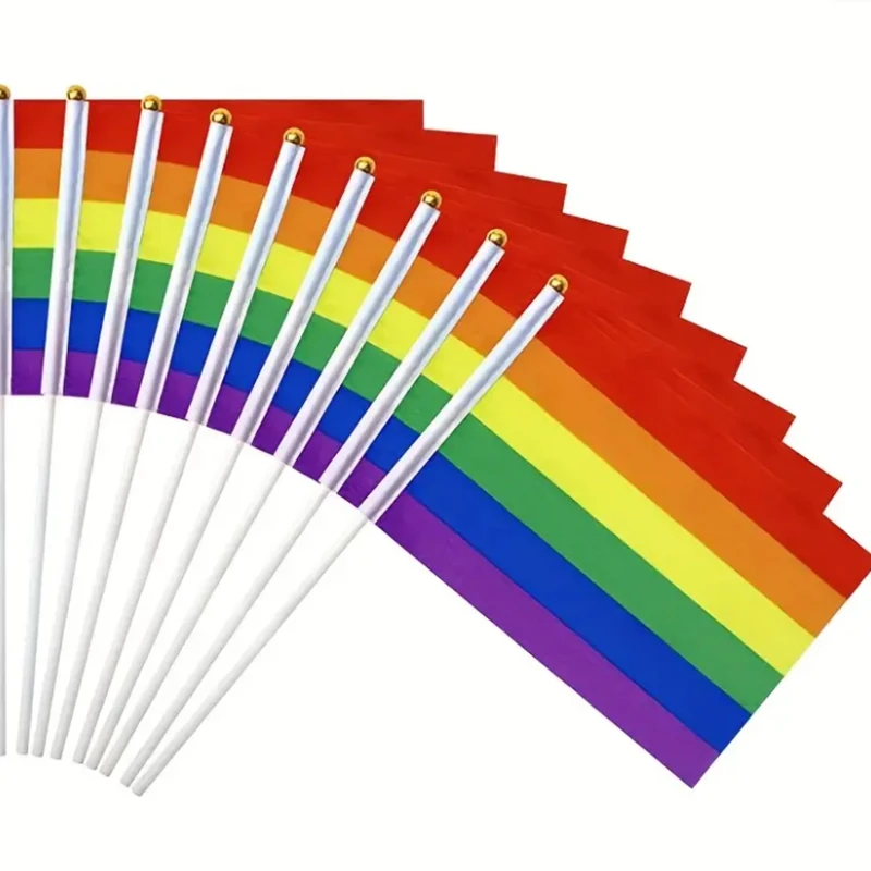 50pcs rainbow hand waving flag 14*21cm polyester flag triangle rainbow flag hand waving flag
50pcs rainbow hand waving flag 14*21cm polyester flag triangle rainbow flag hand waving flag