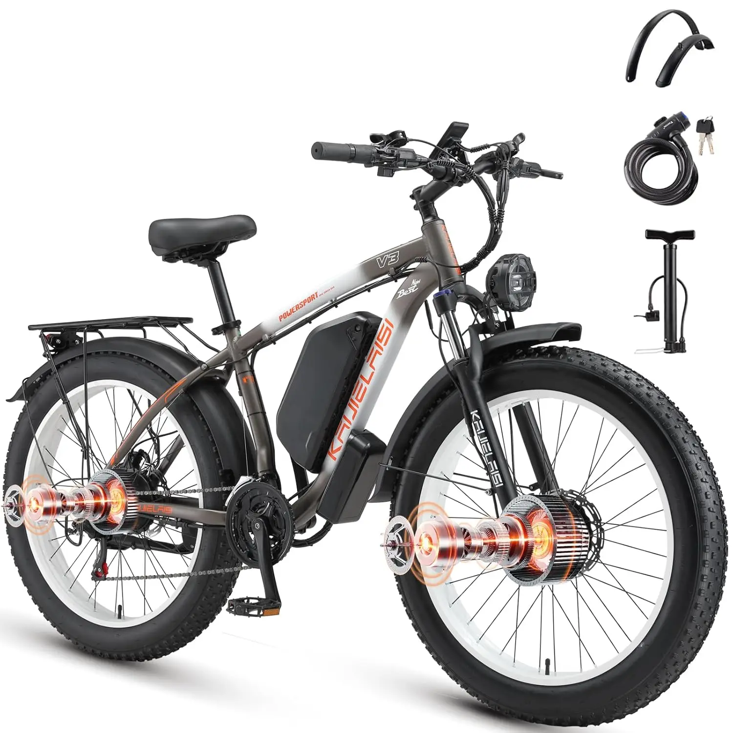 AWD Electric Bike for Adults, Peak 4000W Power 26” Fat Tire Ebike, Dual Motor Electric Bicycles, 48V 22.4AH Removable, Custom
AWD Electric Bike for Adults, Peak 4000W Power 26” Fat Tire Ebike, Dual Motor Electric Bicycles, 48V 22.4AH Removable, Custom