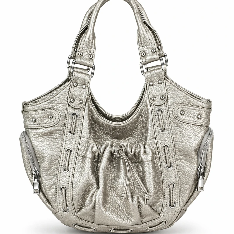 Y2K Retro Women's Rivet Motorcycle Handbag 2026 New Punk Style Drawstring Large Capacity Pu Leather Shoulder Bag Fashion Street
Y2K Retro Women's Rivet Motorcycle Handbag 2026 New Punk Style Drawstring Large Capacity Pu Leather Shoulder Bag Fashion Street
