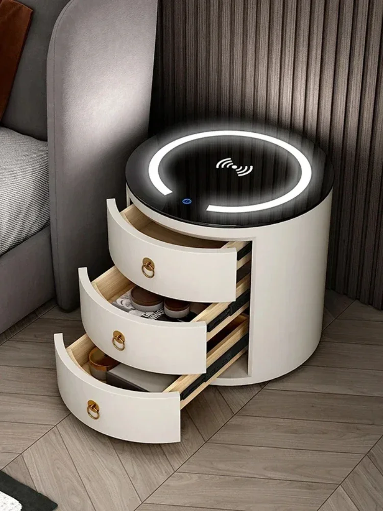 Luxury circular edge table with three layers of design, file storage cabinet, wireless charging bedside table
Luxury circular edge table with three layers of design, file storage cabinet, wireless charging bedside table