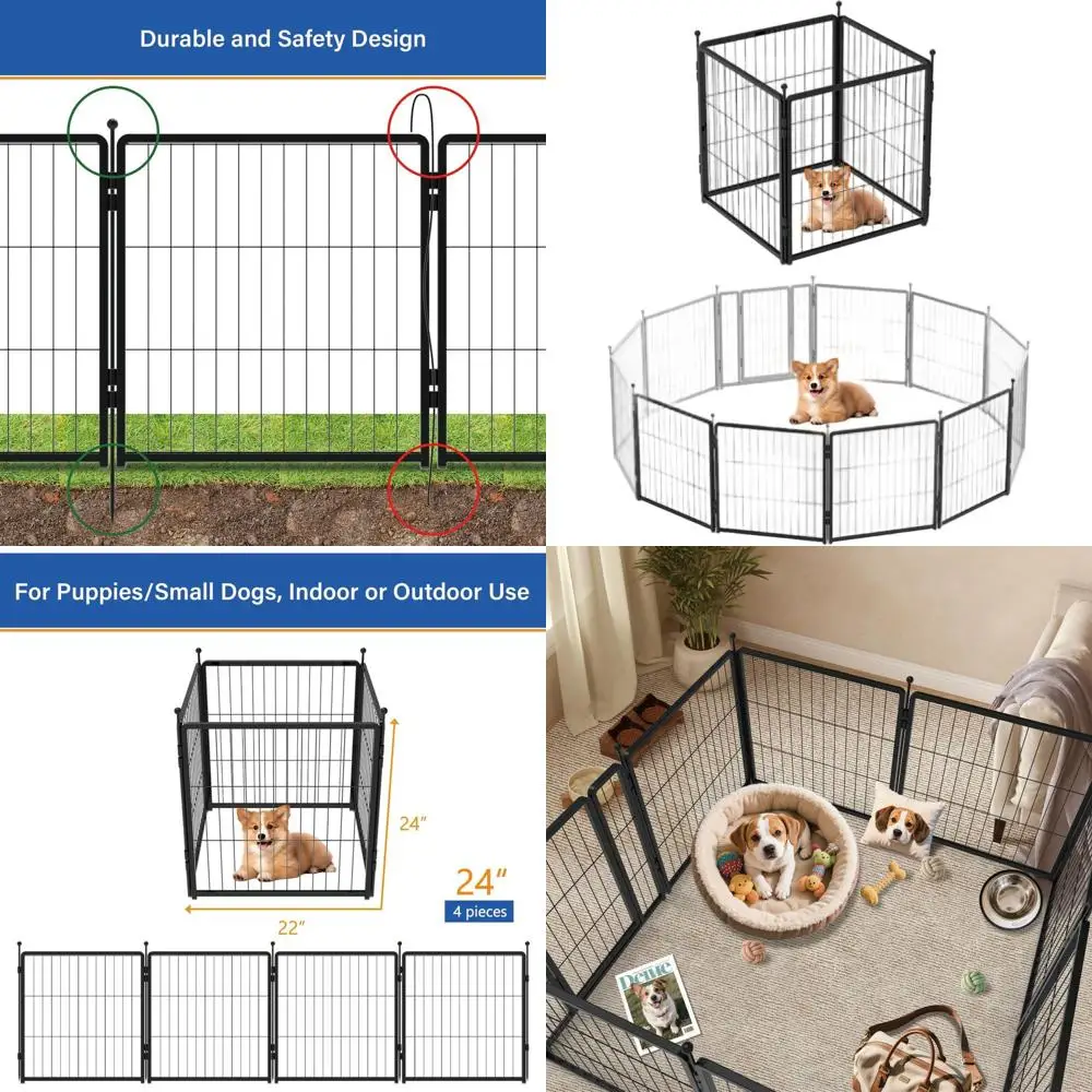 24 Inch 4-Panel Heavy-Duty Metal Dog Playpen for Indoor & Outdoor Use with Ground Stakes, Rounded Tops, and Easy Assembly
24 Inch 4-Panel Heavy-Duty Metal Dog Playpen for Indoor & Outdoor Use with Ground Stakes, Rounded Tops, and Easy Assembly