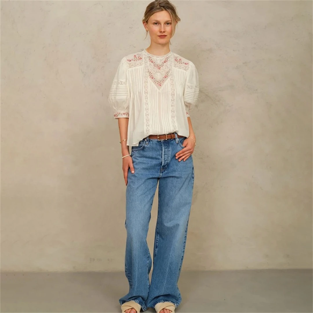 London Mab Sweet Floral Lace Splicing Cotton Bubble Sleeve Shirt New in Red Label Spring Summer Casual Breathable Women's Shirt
London Mab Sweet Floral Lace Splicing Cotton Bubble Sleeve Shirt New in Red Label Spring Summer Casual Breathable Women's Shirt