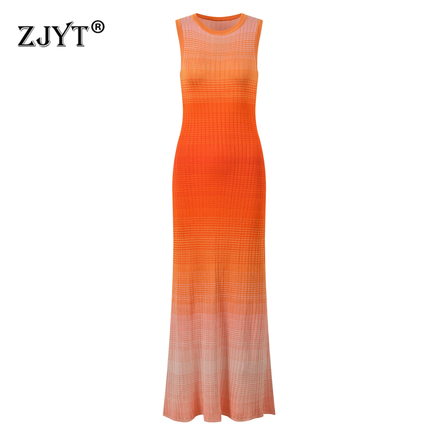 ZJYT New Summer Fashion Gradient Color Long Knitting Dresses for Women Elegant O Neck Sleeveless Vacation Dress Female Vestidos
ZJYT New Summer Fashion Gradient Color Long Knitting Dresses for Women Elegant O Neck Sleeveless Vacation Dress Female Vestidos