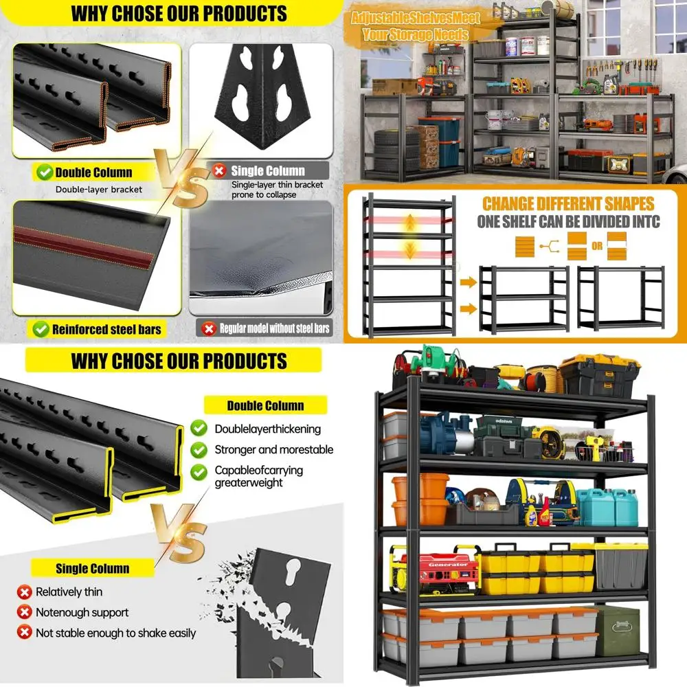 5-Tier Metal Storage Shelving, 45W x 18D x 63H, Adjustable Heavy-Duty Racks, 3020 lbs Capacity, Reinforced Columns for Garage or
5-Tier Metal Storage Shelving, 45W x 18D x 63H, Adjustable Heavy-Duty Racks, 3020 lbs Capacity, Reinforced Columns for Garage or