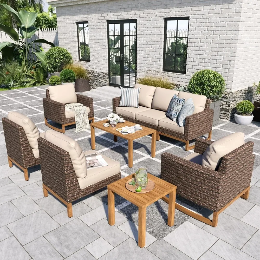 Outdoor patio furniture, 8-piece rattan patio furniture set, 3 armless sofas, 2 corner sofas, 2 single sofas, 2 coffee tables
Outdoor patio furniture, 8-piece rattan patio furniture set, 3 armless sofas, 2 corner sofas, 2 single sofas, 2 coffee tables