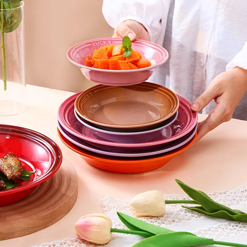 # New To Nordic Lucky Rainbow Ceramic Plate Large Capacity Ceramic Fruit Serving Vegetable Dishes #
# New To Nordic Lucky Rainbow Ceramic Plate Large Capacity Ceramic Fruit Serving Vegetable Dishes #
