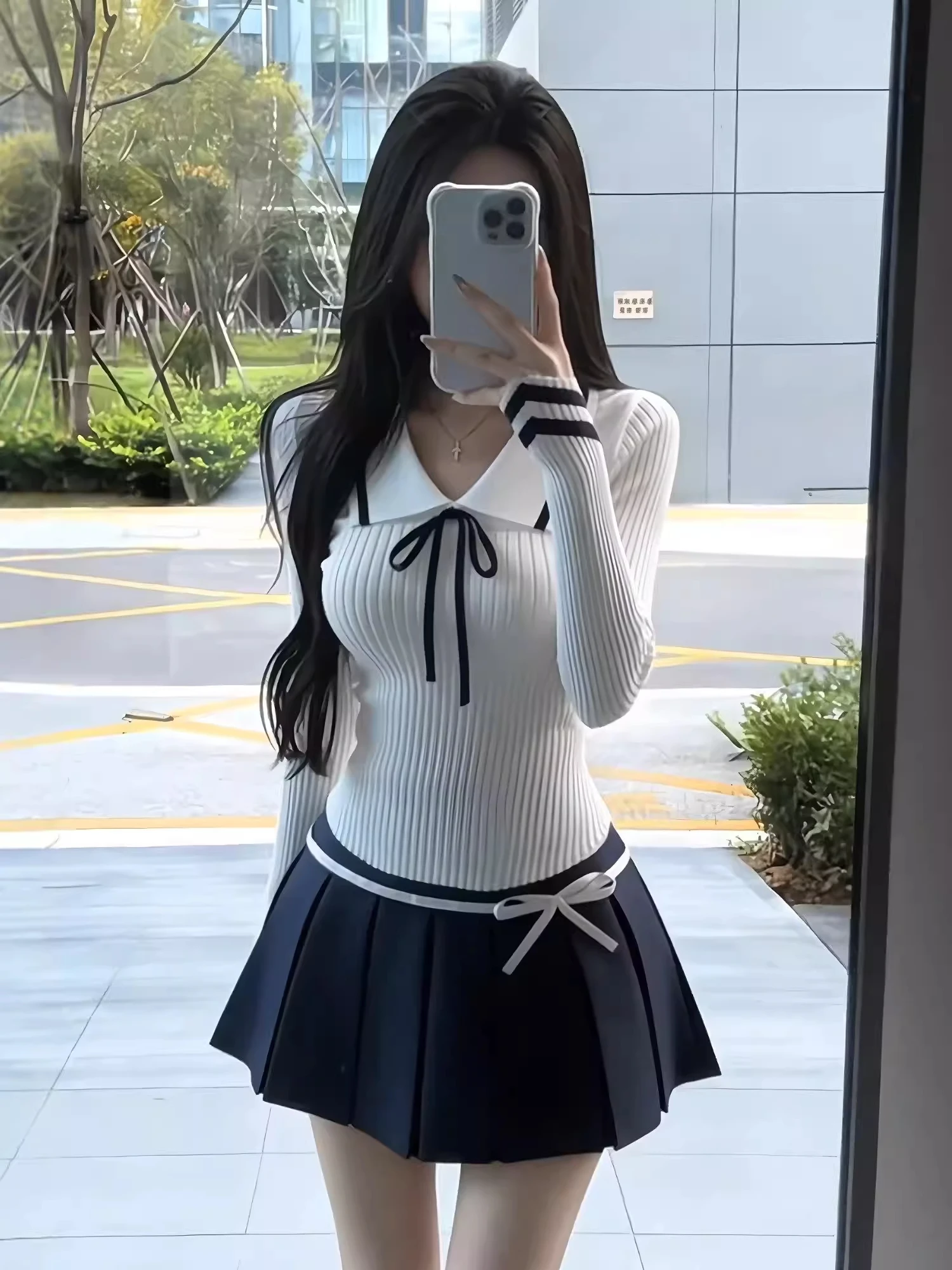 Naval Sle orm Set High Waist Plaid Skirt with Collar Knitted Sweater Two Piece Set for Women Autumn Winter College Faion
Naval Sle orm Set High Waist Plaid Skirt with Collar Knitted Sweater Two Piece Set for Women Autumn Winter College Faion