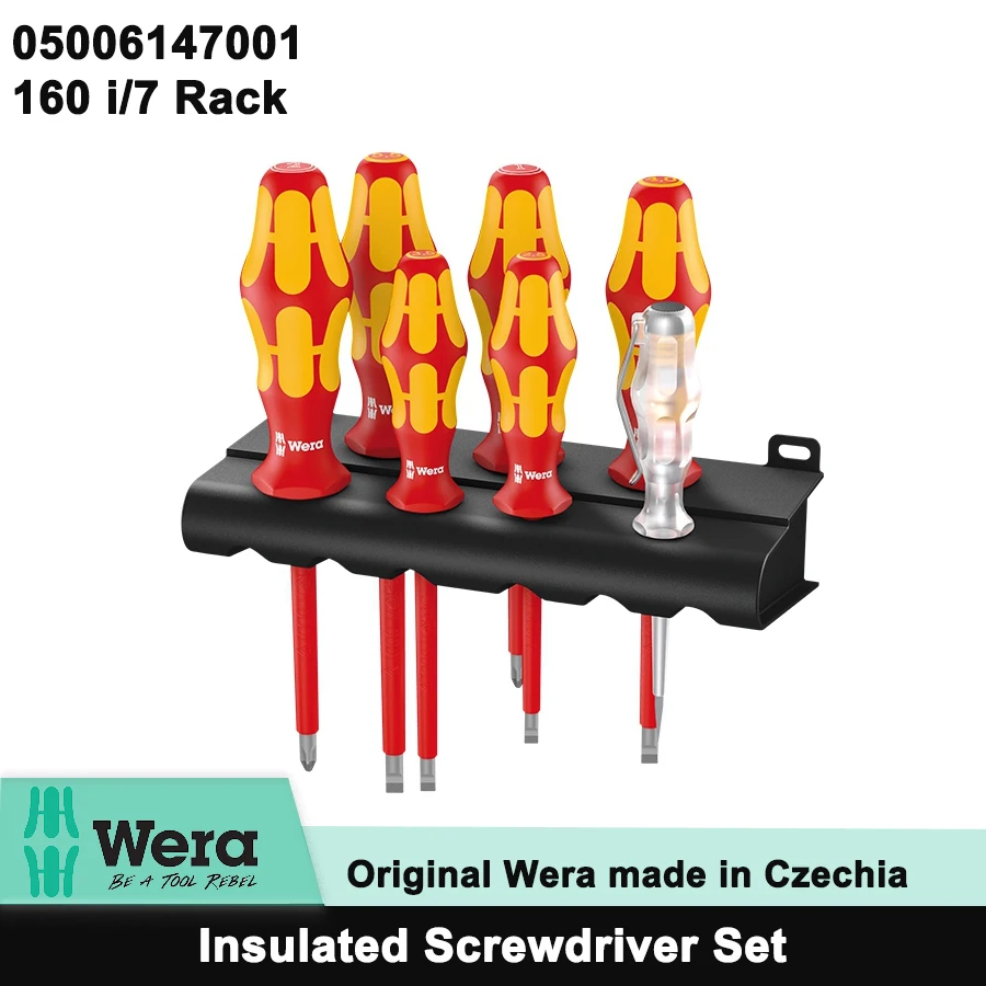 WERA 7 PCS 160 i/7 Rack Insulated Screwdriver Set 1000V Kraftform Plus Series 100 with Voltage Tester Pen and Rack 05006147001
WERA 7 PCS 160 i/7 Rack Insulated Screwdriver Set 1000V Kraftform Plus Series 100 with Voltage Tester Pen and Rack 05006147001