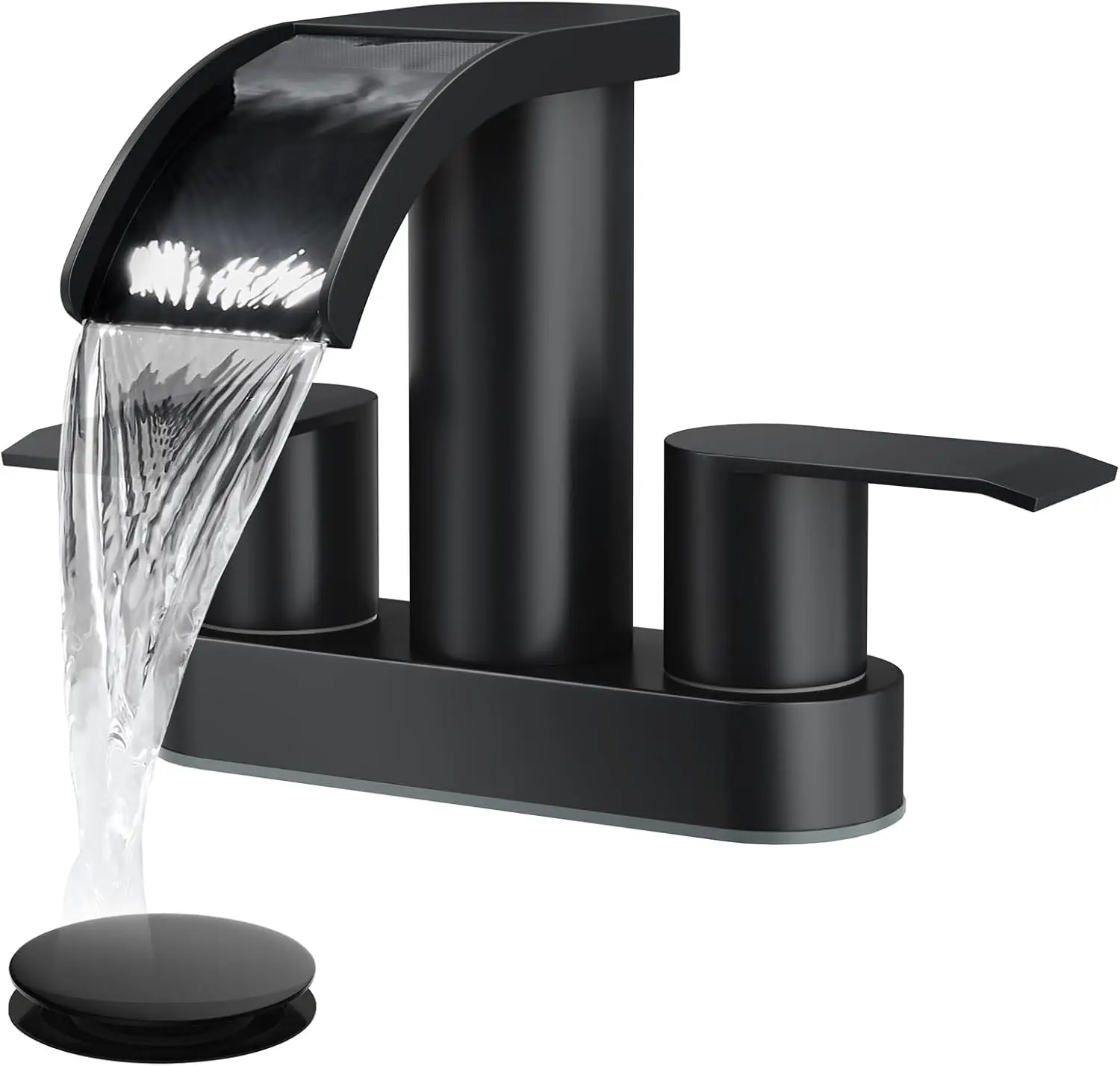 4 Inch Centerset Waterfall Bathroom Sink Faucet 2 Handle Deck Mount 2 or 3 Hole with Pop Up Drain, Matte Black
4 Inch Centerset Waterfall Bathroom Sink Faucet 2 Handle Deck Mount 2 or 3 Hole with Pop Up Drain, Matte Black