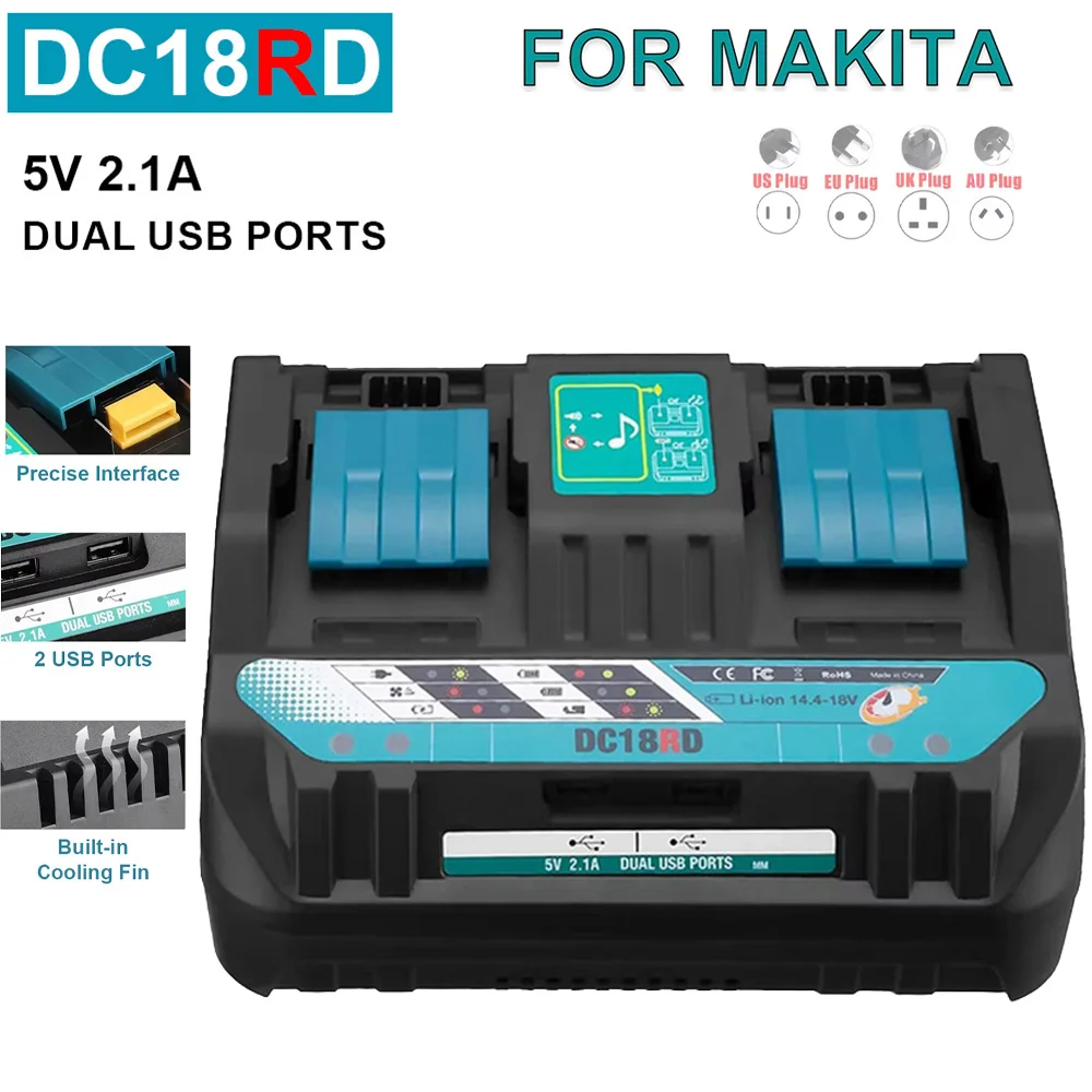 Lithium Battery Dual Port Charger For Makita Power Tool 14.4V 18V Lithium Battery Charger Fast Charging
Lithium Battery Dual Port Charger For Makita Power Tool 14.4V 18V Lithium Battery Charger Fast Charging