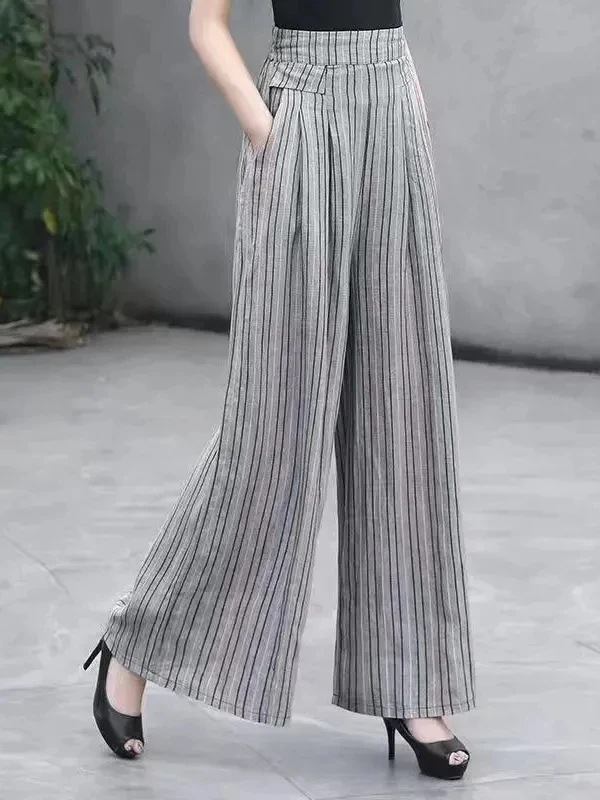 Женские летние повседневные брюки с высокой талией, широкими штанинами, в полоску, из льна и хлопка, свободного кроя, прямые, длинные
Женские летние повседневные брюки с высокой талией, широкими штанинами, в полоску, из льна и хлопка, свободного кроя, прямые, длинные