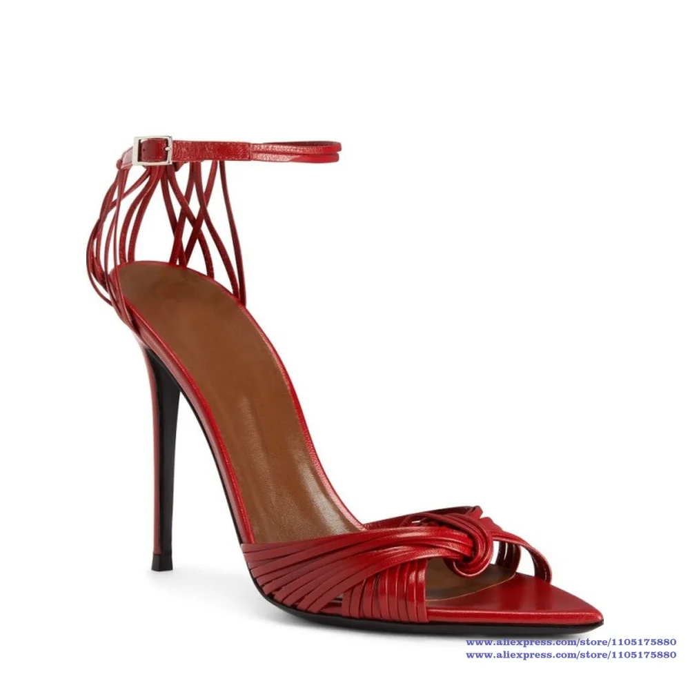 Red Strappy Knotted Stiletto Heel Sandals Caged Stiletto Heels Ankle Strap Sexy Pointy Toe Party Shoes Sandalias De Mujer Verano
Red Strappy Knotted Stiletto Heel Sandals Caged Stiletto Heels Ankle Strap Sexy Pointy Toe Party Shoes Sandalias De Mujer Verano