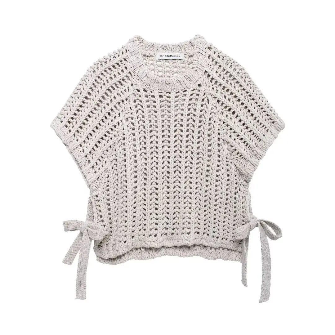 Hollow Out Knit Pullover Women Casual Round Neck Lace Up Bow Sweater Female Autumn Short Sleeves Solid Knitwears Lady
Hollow Out Knit Pullover Women Casual Round Neck Lace Up Bow Sweater Female Autumn Short Sleeves Solid Knitwears Lady