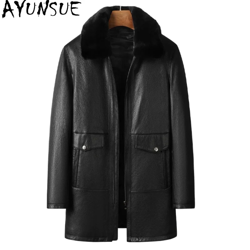 AYUNSUE Real Goaskin Leather Down Coat Man High Quality 100% Genuine Leather Jacket Mink Fur Collar Detachable Down Liner Puffer
AYUNSUE Real Goaskin Leather Down Coat Man High Quality 100% Genuine Leather Jacket Mink Fur Collar Detachable Down Liner Puffer