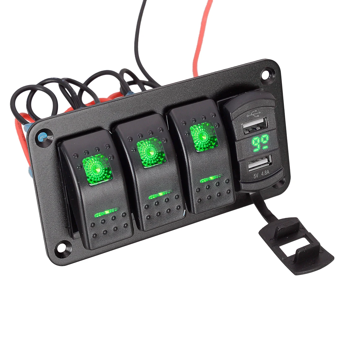 3-х клавишный тумблер с двумя USB-портами для 12-24 В RV-автомобиля, грузовика, мотовездехода, морской катера, прицепа, зеленый стандартный вольтметр
3-х клавишный тумблер с двумя USB-портами для 12-24 В RV-автомобиля, грузовика, мотовездехода, морской катера, прицепа, зеленый стандартный вольтметр