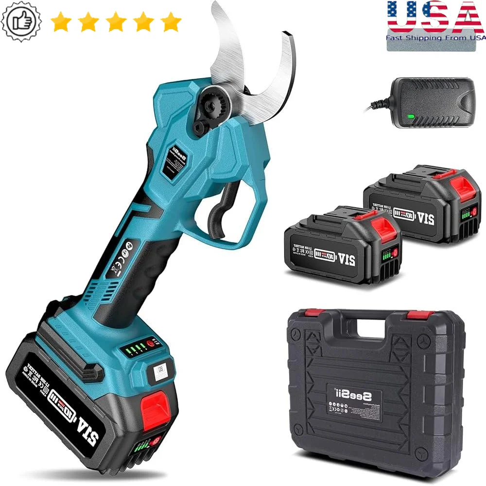 Cordless Electric Pruning Shears with SK5 Blade 600W Motor 4 Cutting Modes 2 x 4000mAh Rechargeable Batteries LED Display
Cordless Electric Pruning Shears with SK5 Blade 600W Motor 4 Cutting Modes 2 x 4000mAh Rechargeable Batteries LED Display